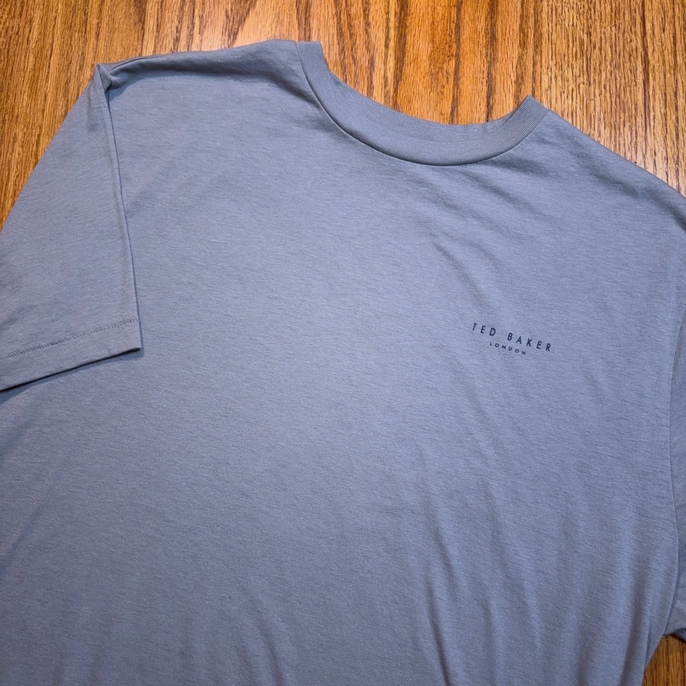 Ted Baker T-Shirt Mens XL Blue Crew Neck Short Sleeve Logo Tri-Blend Tee